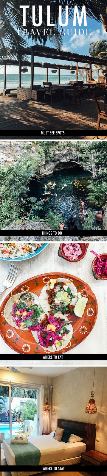 TULUM Travel Guide with where to stay, eat and play while visiting the beautiful Tulum. Enjoy the white sandy beaches, Mayan culture and delicious food.