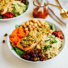 Pistachio Salmon Salad with Harissa Dressing-image
