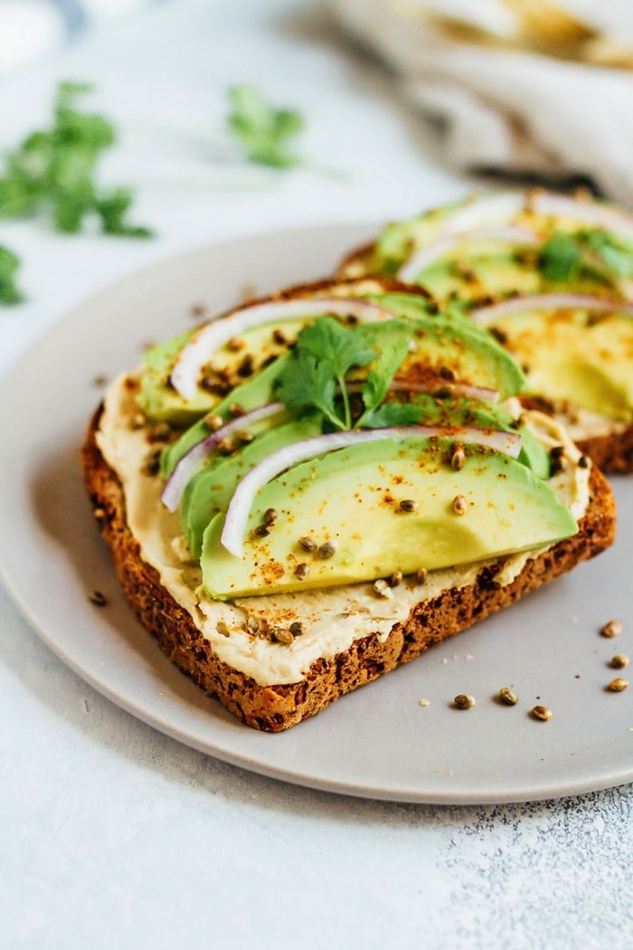 Avocado hummus toast hemp seeds