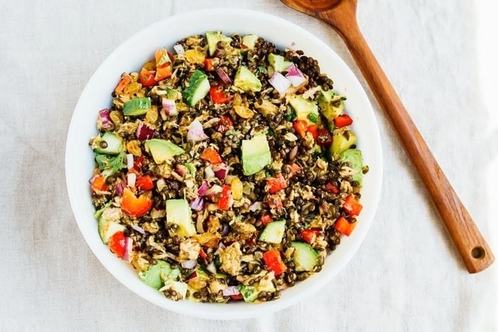 This lentil tuna salad combines beluga lentils with canned tuna, fresh veggies and a turmeric dressing. It's absolutely delicious and perfect for sharing at summer cookouts and parties.