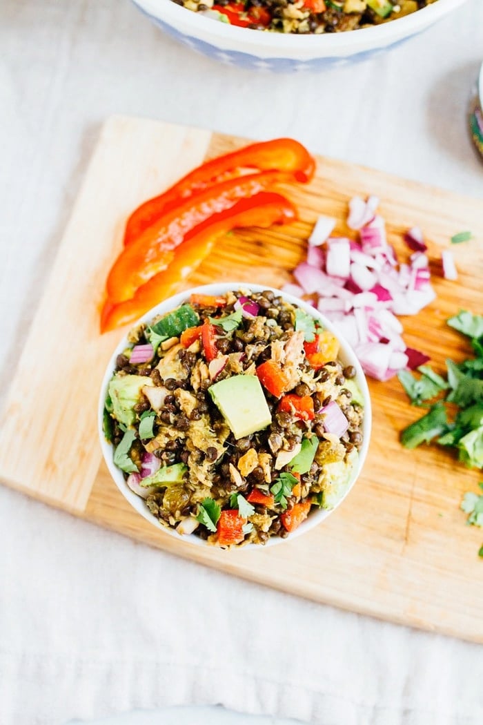 This lentil tuna salad combines beluga lentils with canned tuna, fresh veggies and a turmeric dressing. It's absolutely delicious and perfect for sharing at summer cookouts and parties.