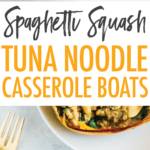 A healthy spin on a comfort food classic, these spaghetti squash tuna noodle casserole boats are filled with loads of creamy noodle goodness. Gluten-free, dairy-free, low-carb and paleo!