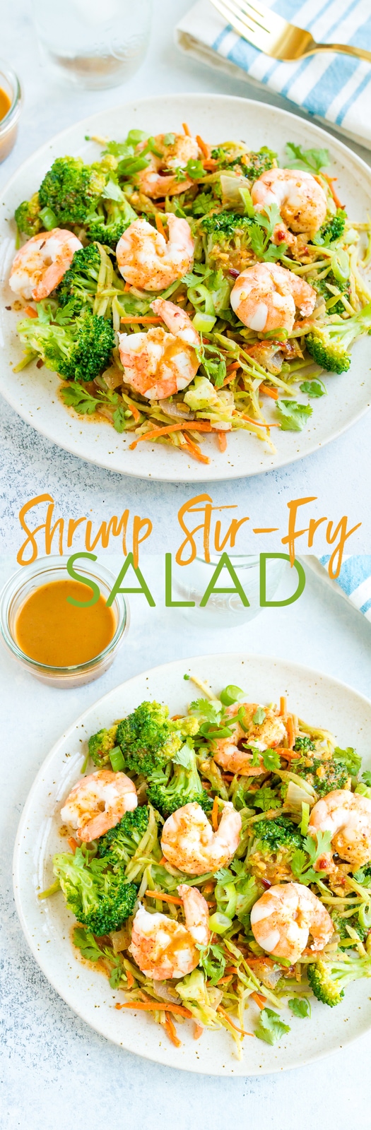 SHIRMP STIR-FRY SALAD WITH SESAME ALMOND DRESSING