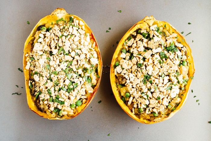 A healthy spin on a comfort food classic, these spaghetti squash tuna noodle casserole boats are filled with loads of creamy noodle goodness. Gluten-free, dairy-free, low-carb and paleo!