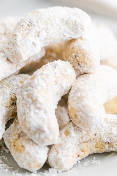 Crescent cookies on a plate.