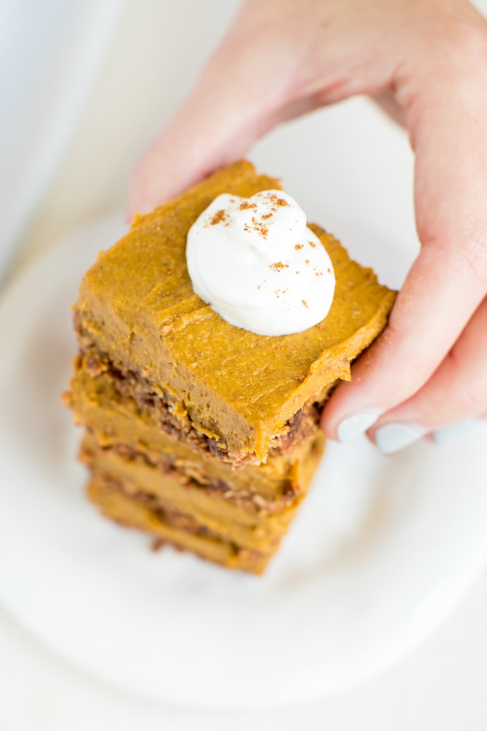 Vegan and Gluten-Free No Bake Pumpkin Pie Bars 