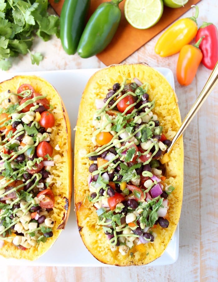 Vegan mexican stuffed spaghetti squash