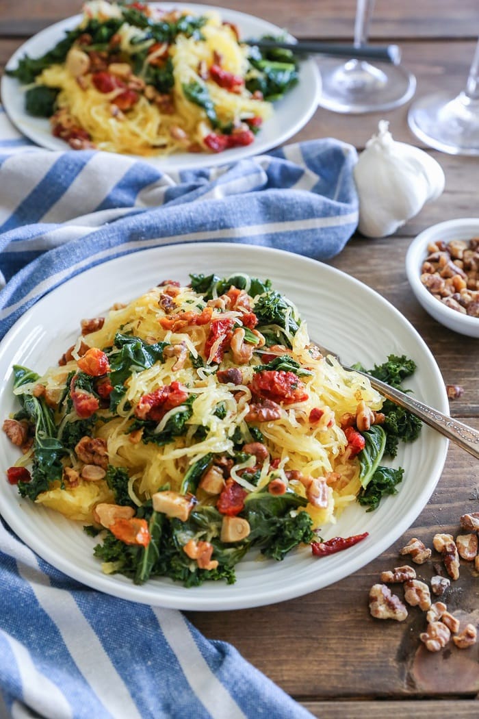 roasted garlic and kale spaghetti squash