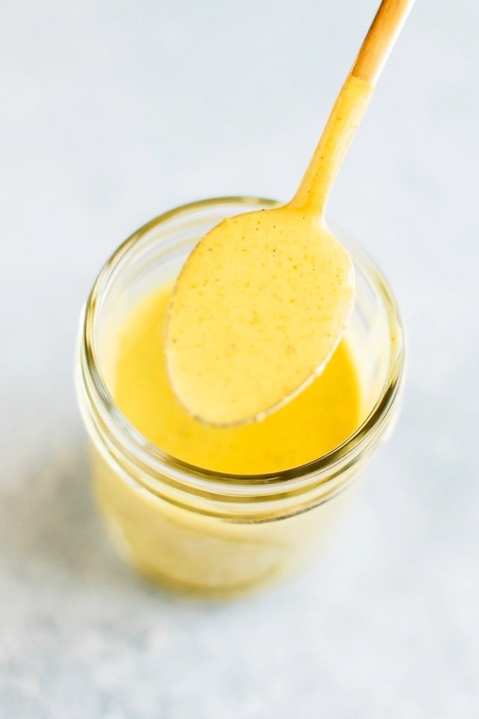 A super simple recipe for an anti-inflammatory turmeric tahini dressing that’s the perfect topping for your favorite salad, but also lovely as a sauce or dip!