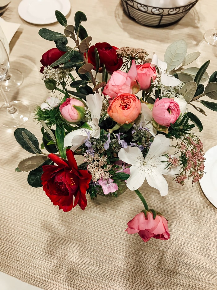 Floral arrangement on a table.