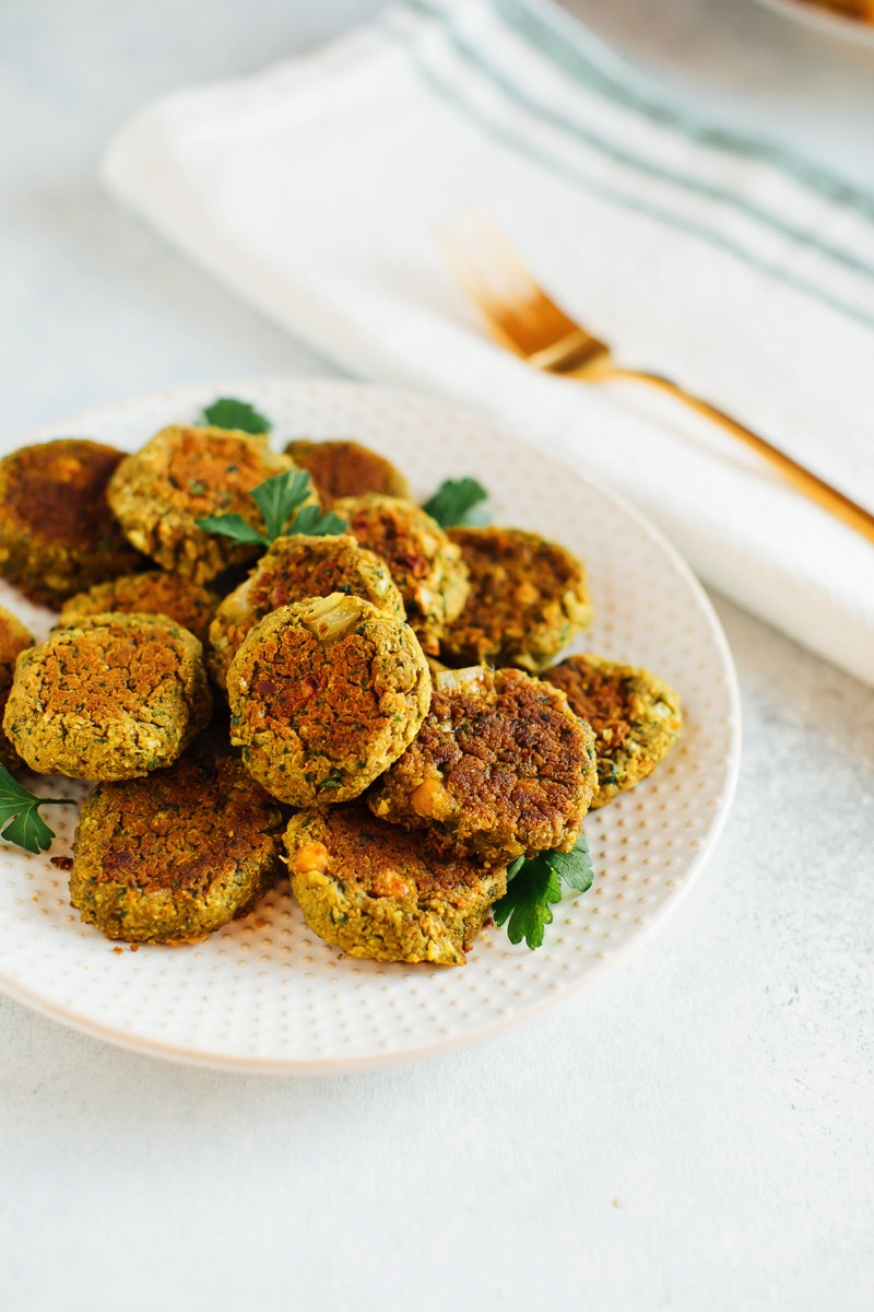 Polka dot plate with homemade falafel