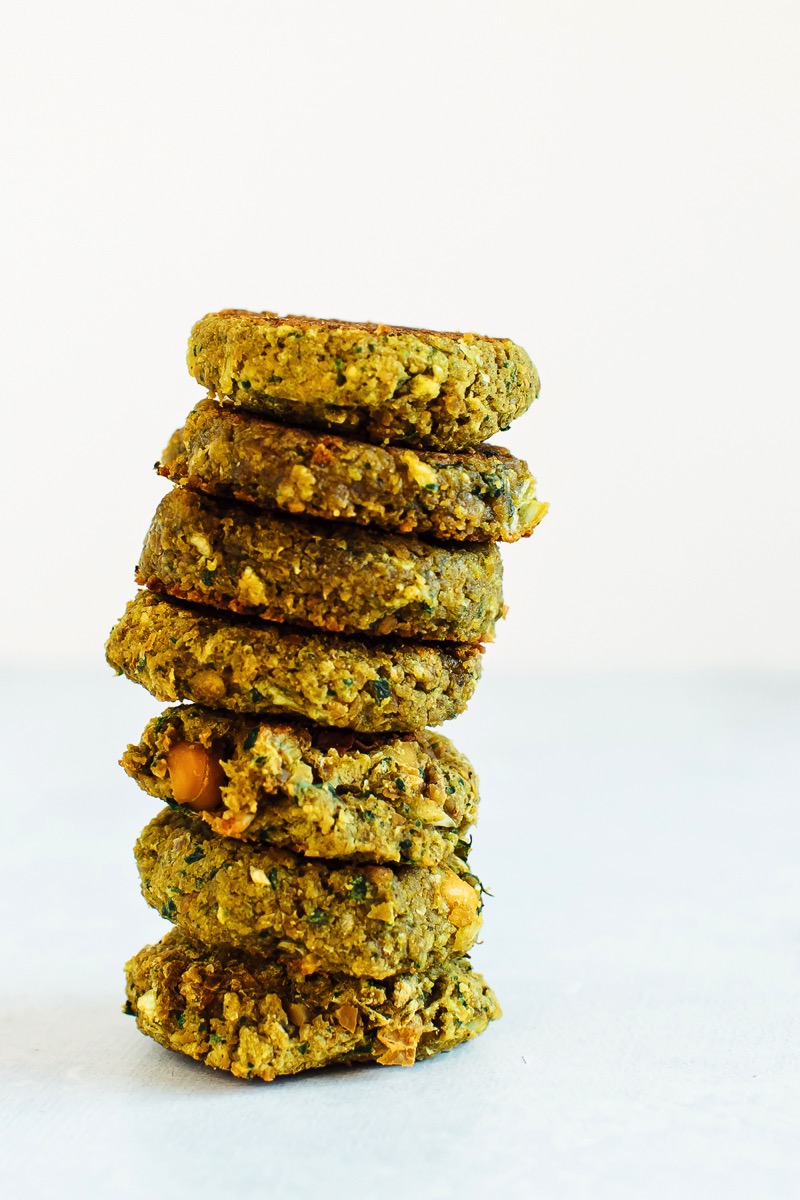 Stack of seven small falafel patties