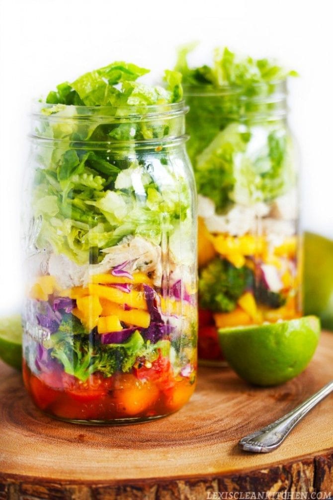 Thai Chopped Chicken Mason Jar Salad with Chili Vinaigrette 