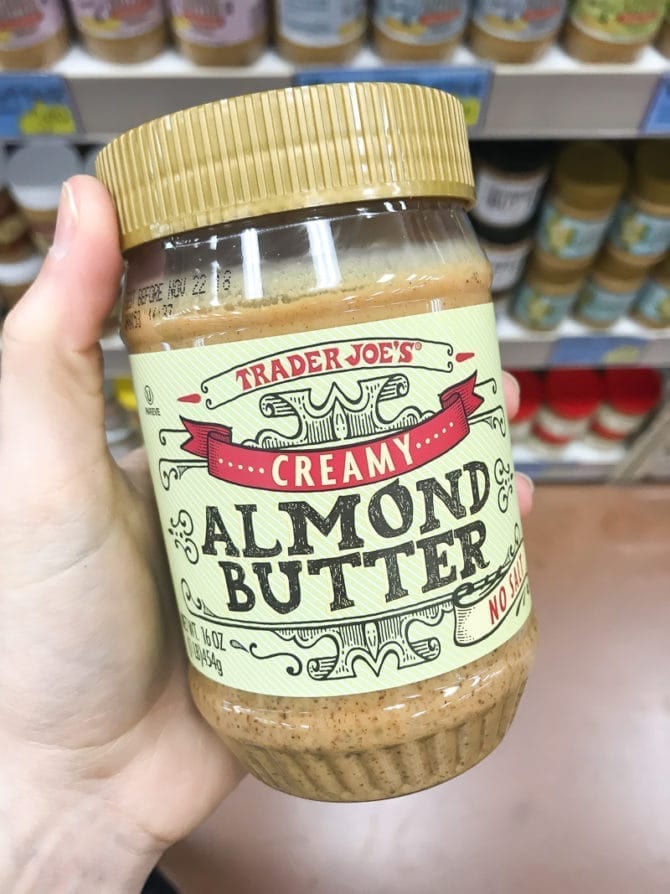 Jar of creamy almond butter.