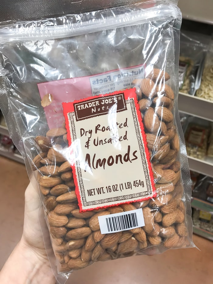 Package of Dry Roasted & Unsalted Almonds.