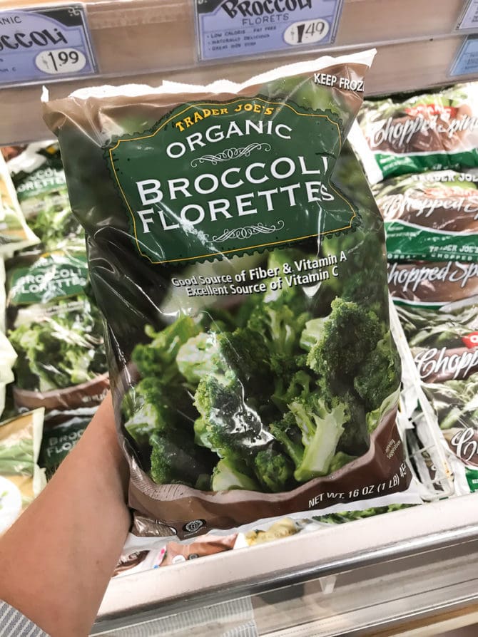 Package of organic broccoli florettes.