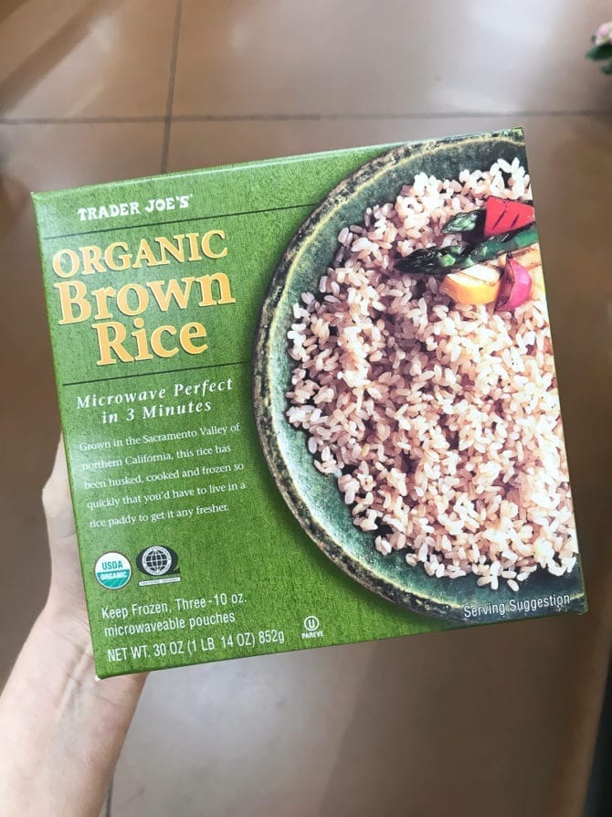 Box of organic brown rice.