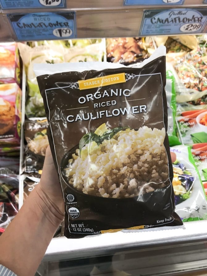 Package of organic riced cauliflower.