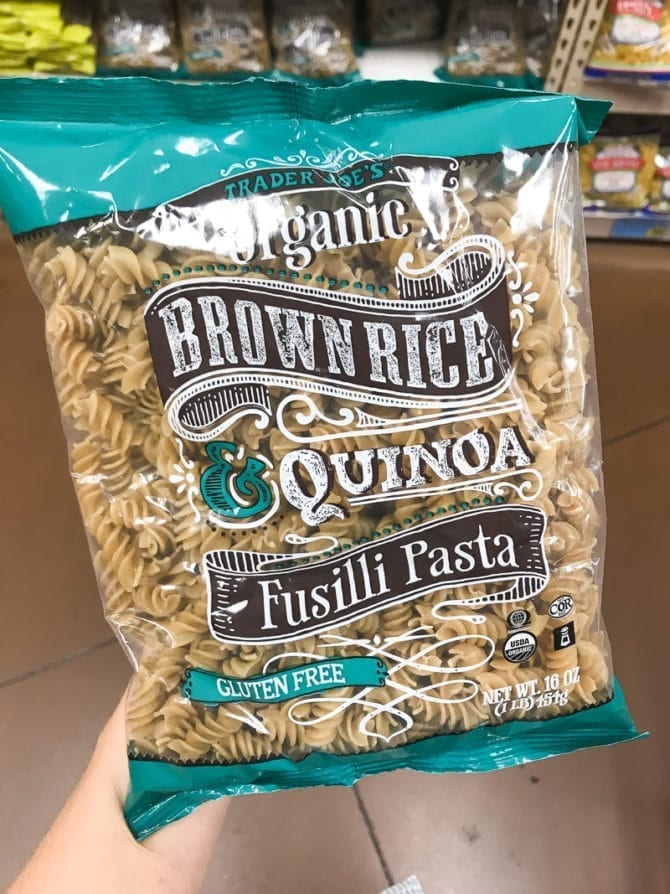 Package of Organic Brown Rice & Quinoa Fusilli Pasta.