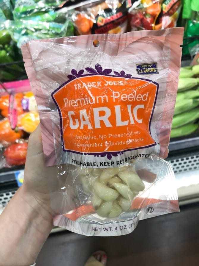 Package of Premium Peeled Garlic from Trader Joes.