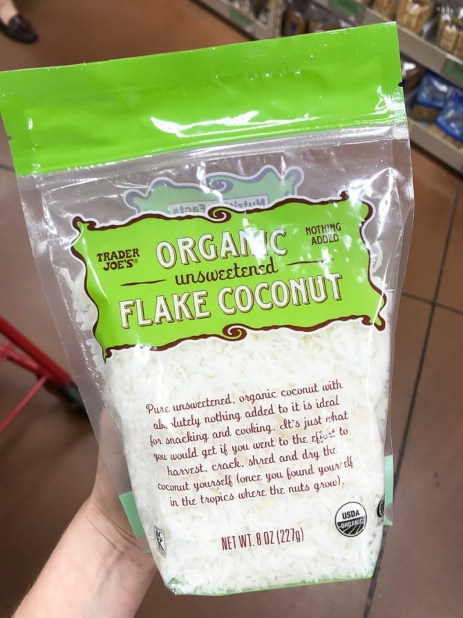 Package of Organic Unsweetened Flake Coconut.