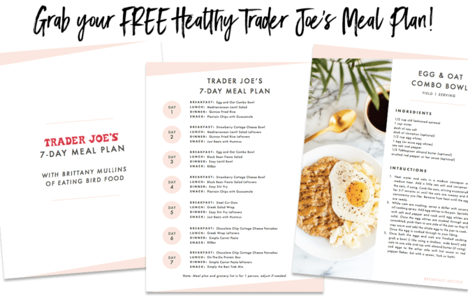 A screen shot of EBF's Trader Joe's 7-Day Meal Plan.