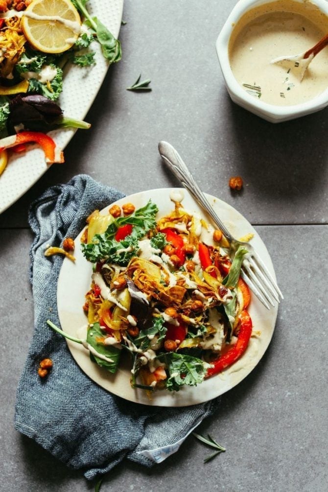 Curry Roasted Fennel Salad with Rosemary Tahini Dressing