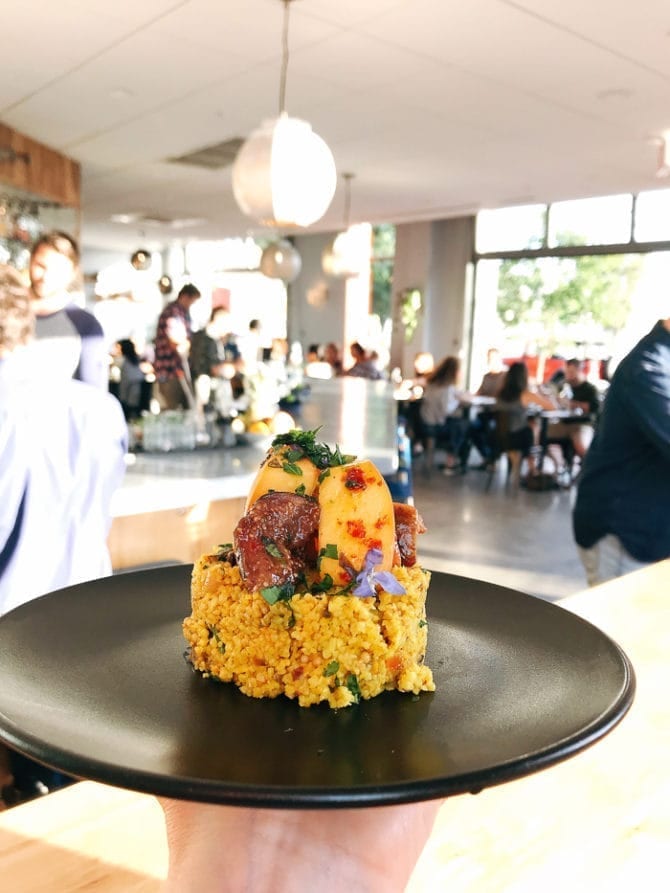 PIN THIS--> A Trip to York, ME and Portland, ME A plate of couscous topped with fig and mango.