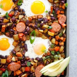 Sheet pan chorizo egg bake by Lexi's Clean Kitchen.