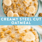 Bowls of healthy creamy steel cup oats.