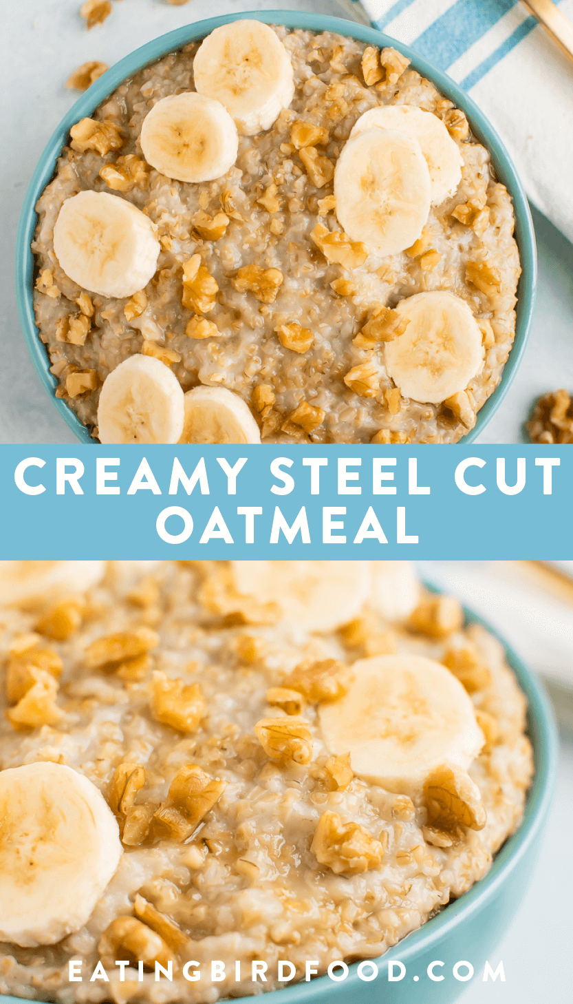 Bowls of healthy creamy steel cup oats.
