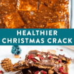 Gluten-free Christmas Crack made with almond flour crackers, and coconut sugar toffee. Christmas Crack is topped with chocolate, almonds, and cranberries.