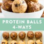 Protein balls 4-ways. Tahini chocolate chip, almond joy, chocolate peanut butter and cinnamon raisin cookie.