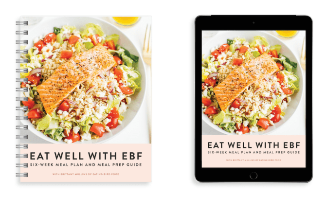 Side by side image of the printed meal prep book and the meal prep book on a iPad.