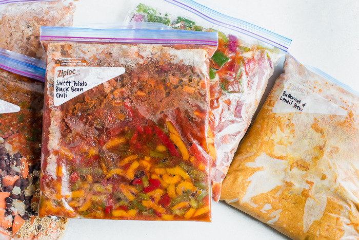 Freezer crockpot meals in bags.