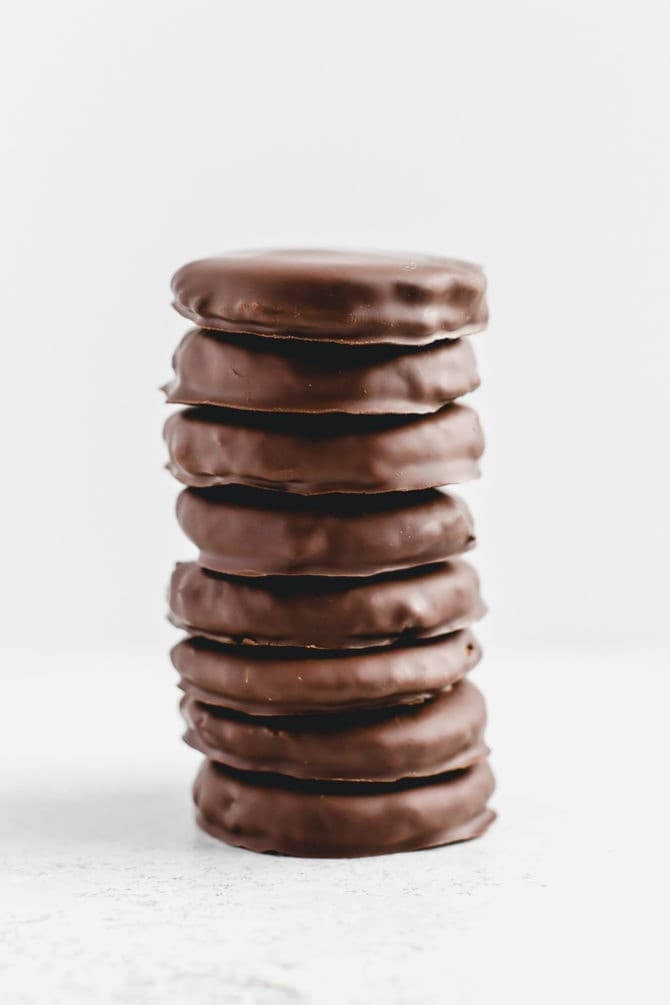 Stack of healthy Thin Mint cookies.
