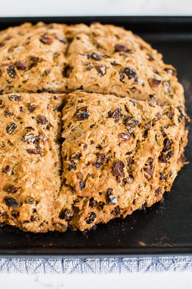 Irish soda bread made which whole wheat and raisins.