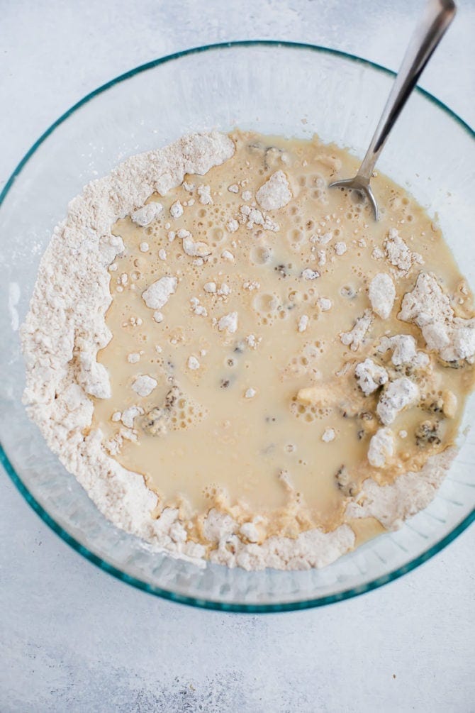 Irish soda bread batter in a mixing bowl.