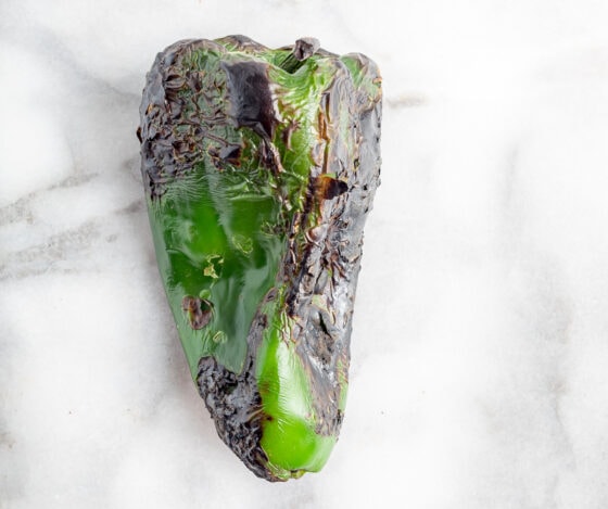 Charred poblano pepper.