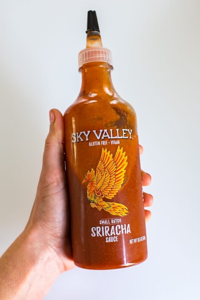 Sky valley sriracha sauce bottle.