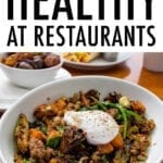 Bowl of veggie hash topped with a poached egg