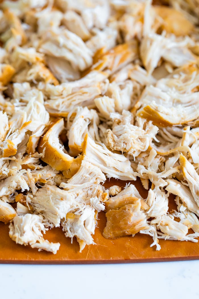 Shredded slow cooker chicken.