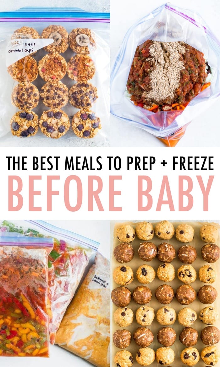 Meal prep and freezer meal photo like chili, oatmeal cups, and protein balls.