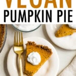 Slices of vegan pumpkin pie with whipped topping.