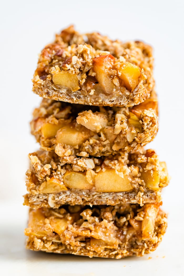 Stack of 4 apple crumble bars.