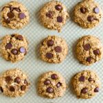 Baking sheet with chocolate chip lactation cookies.