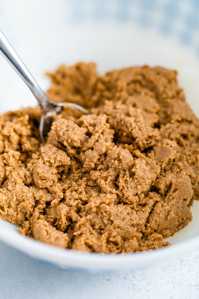 Mixing bowl with batter for gluten-free and vegan snickerdoodles.