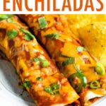 Two baked chicken enchiladas on a plate.