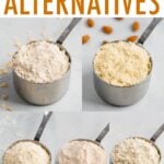 Photos of flour alternatives in measuring cups.