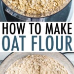 Rolled oats in a food processor, and blended oats made into oat flour in a food processor.